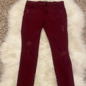 Express Women's Maroon Distressed Skinny Jeans